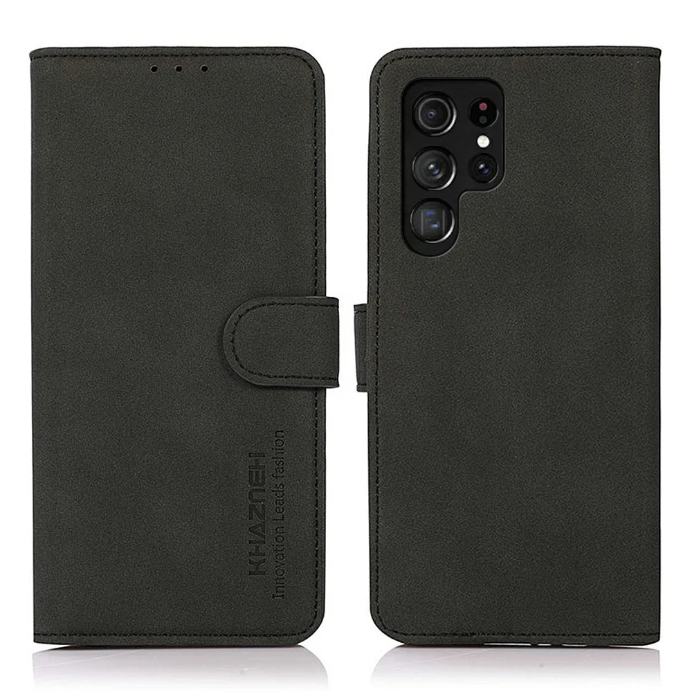 KHAZNEH For Samsung Galaxy S26 Ultra Case Anti Scratch PU Leather Wallet Stand Phone Cover - Black - 1