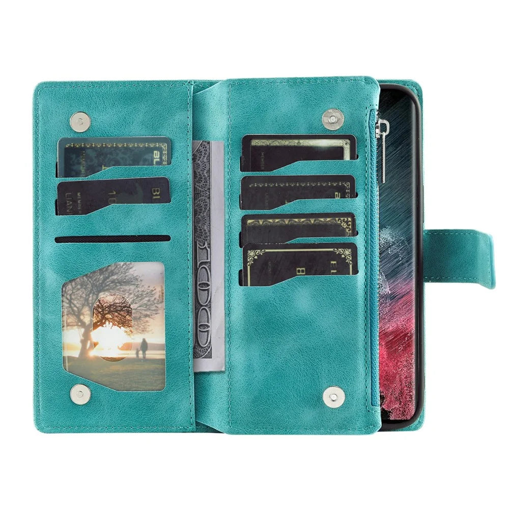 For Samsung Galaxy S26 Ultra Wallet Case Mandala Flower Pattern PU Leather Phone Cover with Wrist Strap - Mint Green - 2