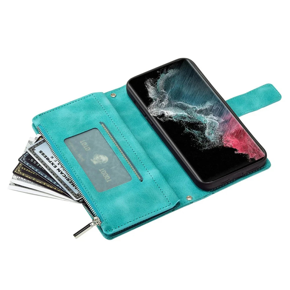 For Samsung Galaxy S26 Ultra Wallet Case Mandala Flower Pattern PU Leather Phone Cover with Wrist Strap - Mint Green - 6