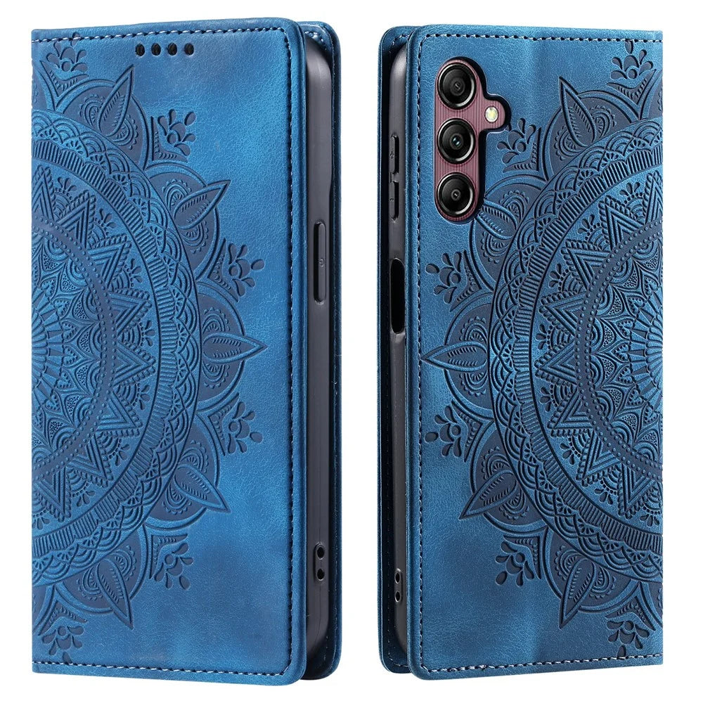 For Samsung Galaxy S26 Case Magnetic Closing Leather Phone Cover Pattern Imprinted - Blue - 1