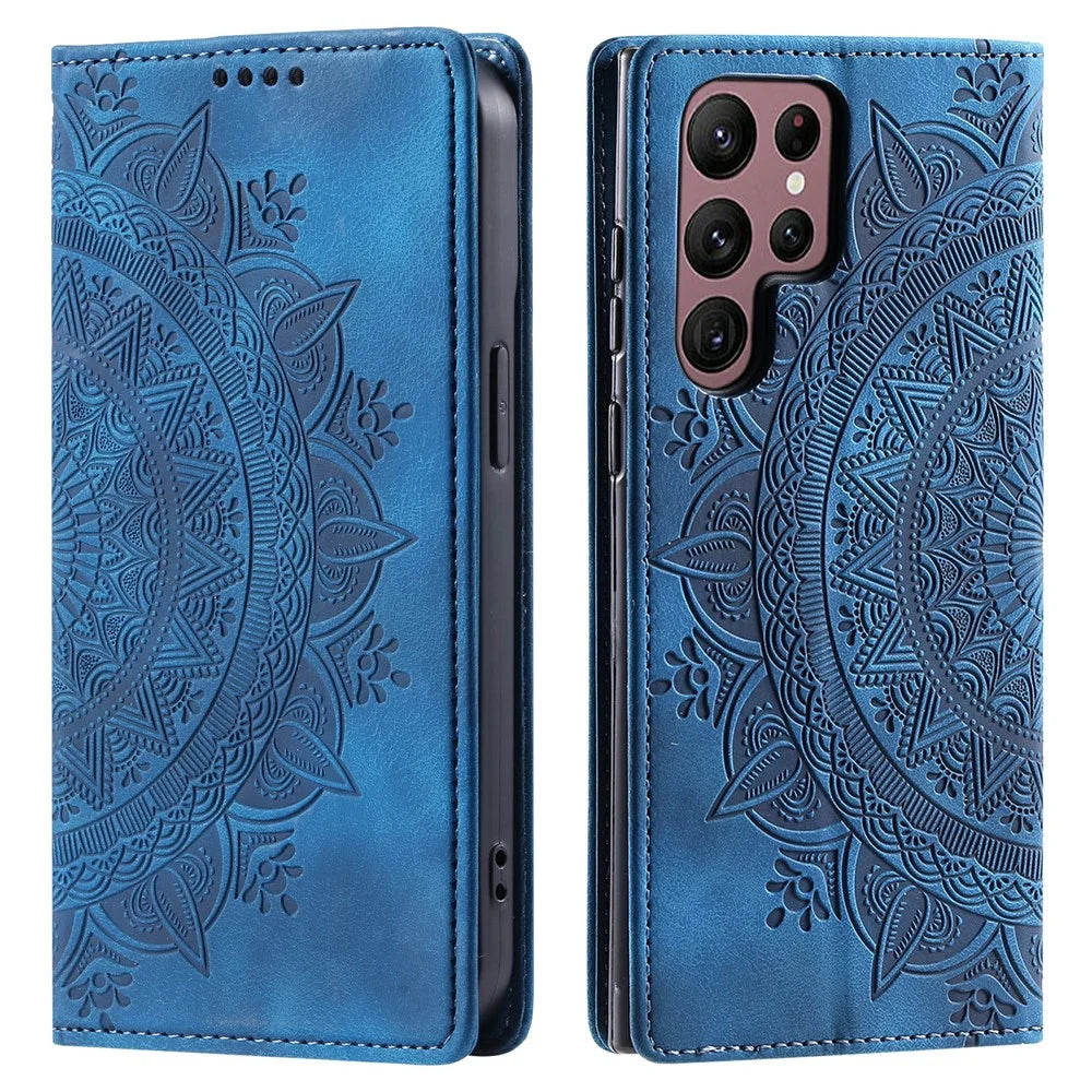 For Samsung Galaxy S26 Ultra Case Magnetic Closing Leather Phone Cover Pattern Imprinted - Blue - 1