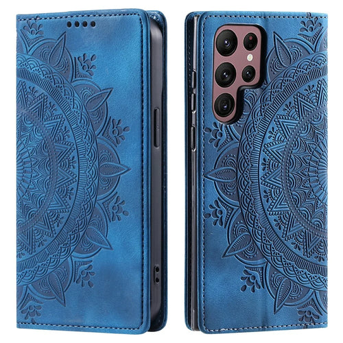 For Samsung Galaxy S26 Ultra Case Magnetic Closing Leather Phone Cover Pattern Imprinted - Blue - 1