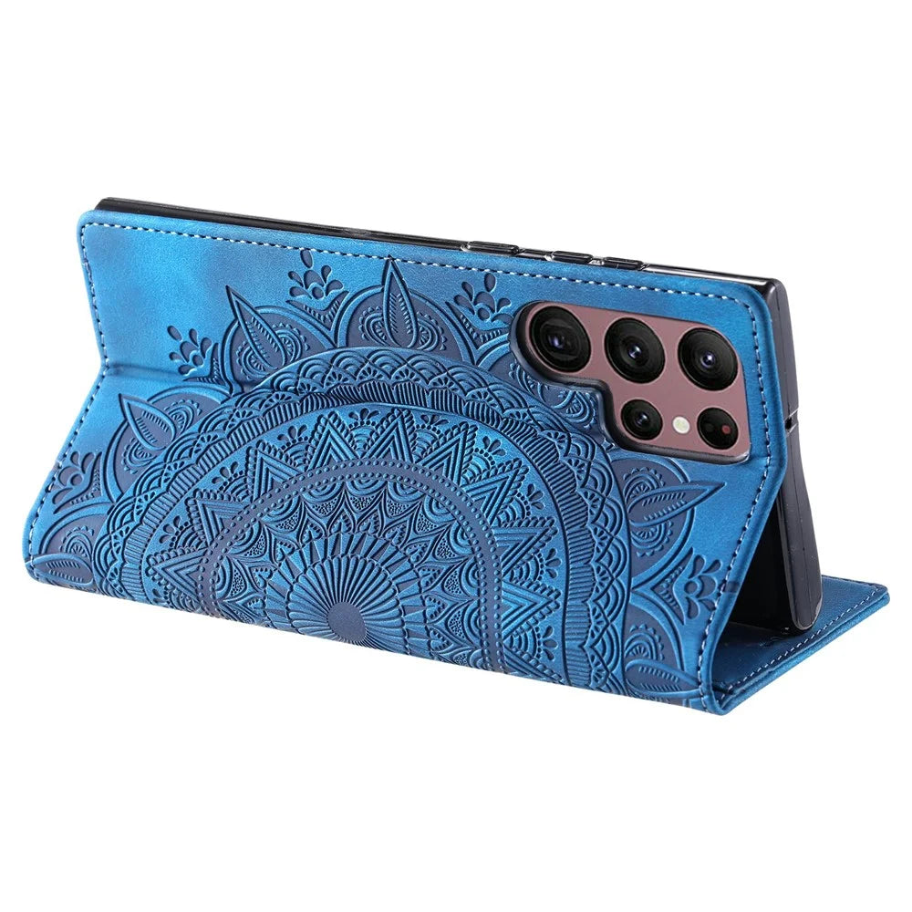 For Samsung Galaxy S26 Ultra Case Magnetic Closing Leather Phone Cover Pattern Imprinted - Blue - 4