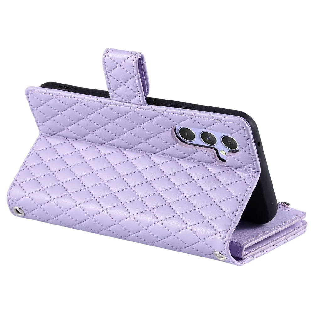 For Samsung Galaxy S26 Case Zipper Pocket Glitter Leather Phone Cover with Wrist Strap - Purple - 4