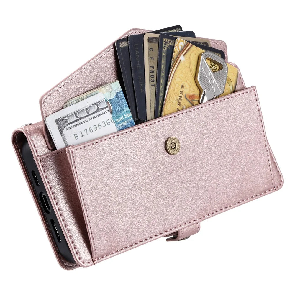 For Samsung Galaxy S26 Ultra Leather Case with Wrist Strap Wallet Stand Phone Cover - Rose Gold - 5