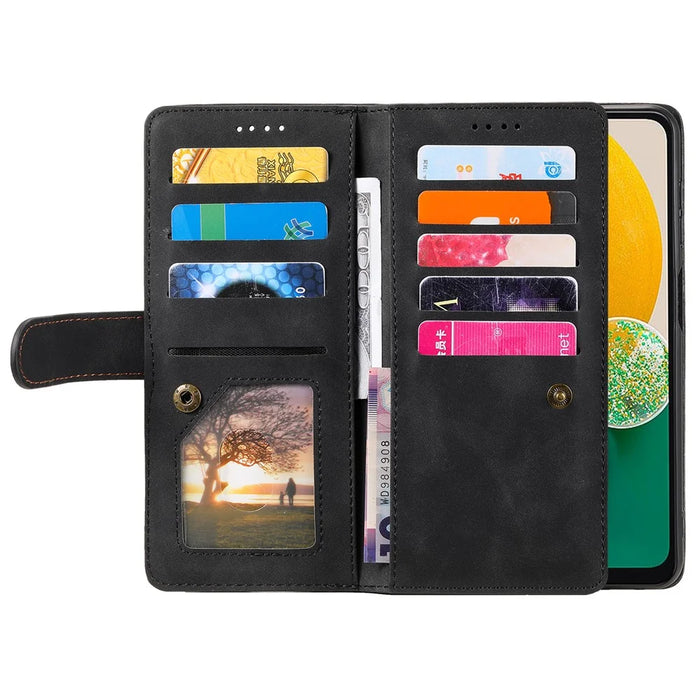 For Samsung Galaxy S26 Case 9 Card Slots Zipper Wallet PU Leather Phone Cover with Wrist Strap - Black - 2