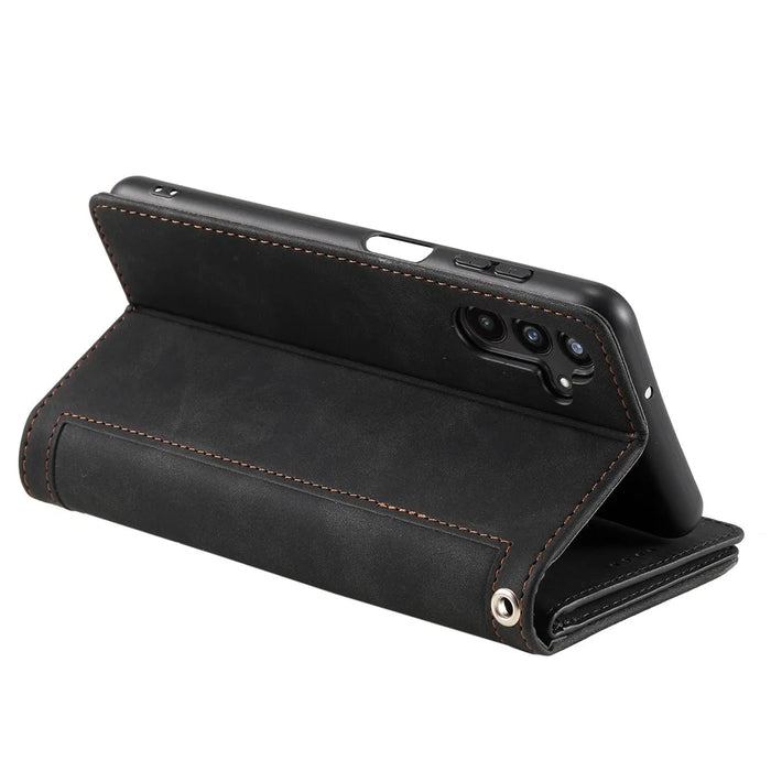 For Samsung Galaxy S26 Case 9 Card Slots Zipper Wallet PU Leather Phone Cover with Wrist Strap - Black - 5