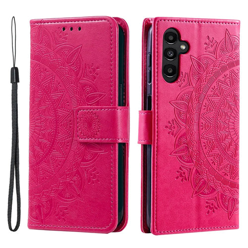 For Samsung Galaxy S26 Stand Case Imprinted Totem PU Leather Wallet Phone Cover with Wrist Strap - Rose - 1