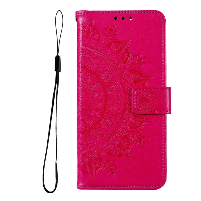 For Samsung Galaxy S26 Stand Case Imprinted Totem PU Leather Wallet Phone Cover with Wrist Strap - Rose - 5