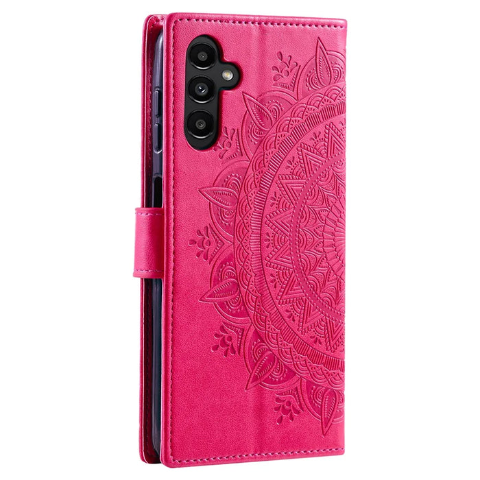 For Samsung Galaxy S26 Stand Case Imprinted Totem PU Leather Wallet Phone Cover with Wrist Strap - Rose - 6
