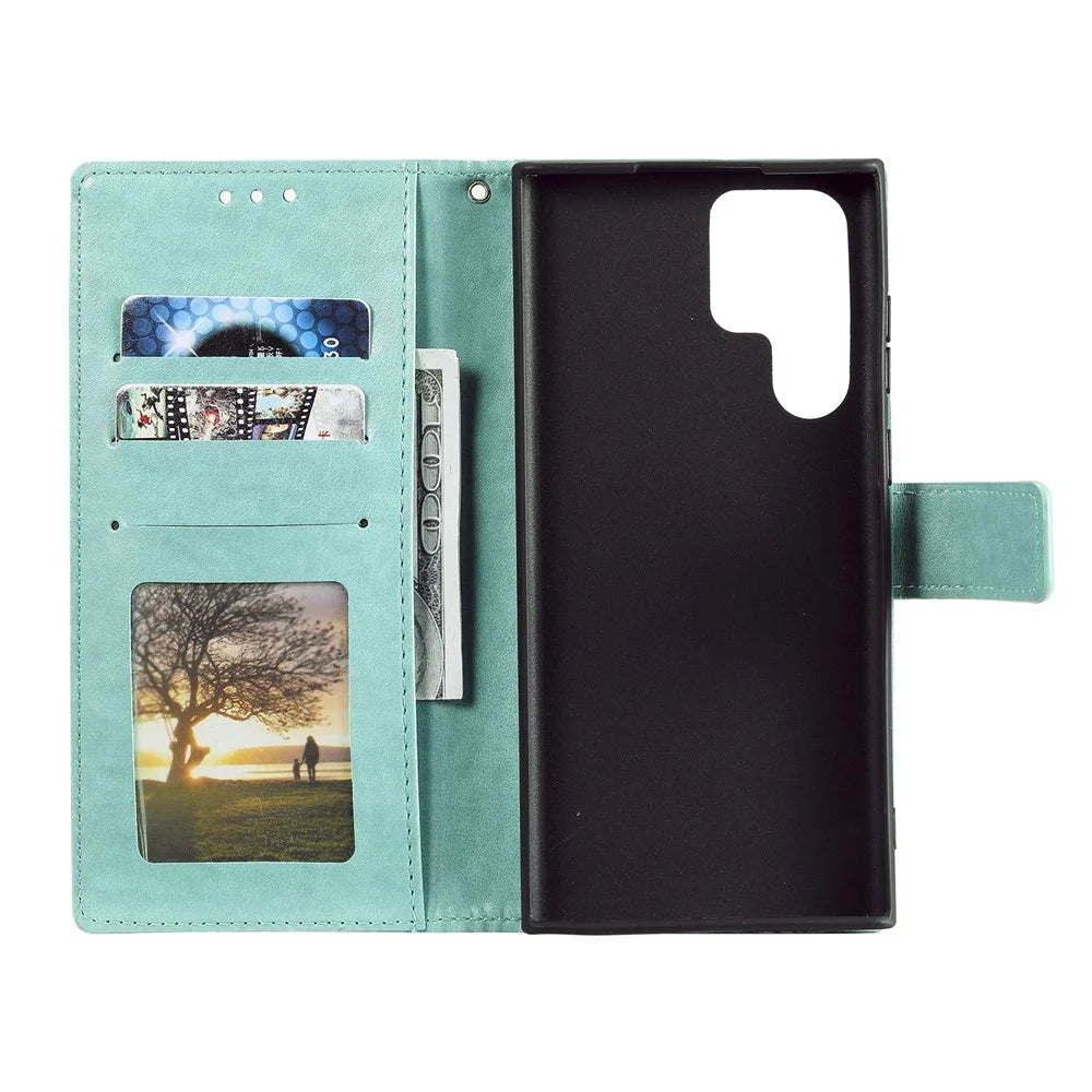 For Samsung Galaxy S26 Ultra Stand Case Imprinted Totem PU Leather Wallet Phone Cover with Wrist Strap - Mint Green - 2