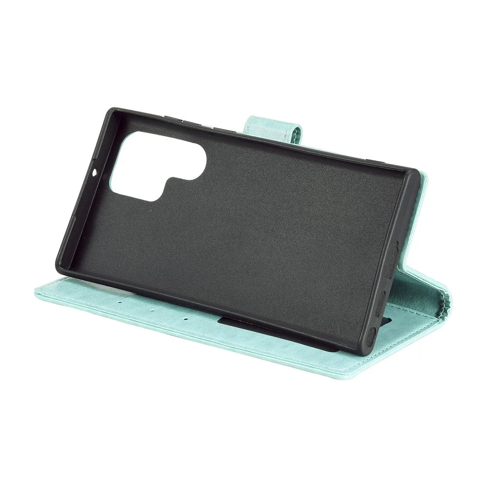 For Samsung Galaxy S26 Ultra Stand Case Imprinted Totem PU Leather Wallet Phone Cover with Wrist Strap - Mint Green - 3