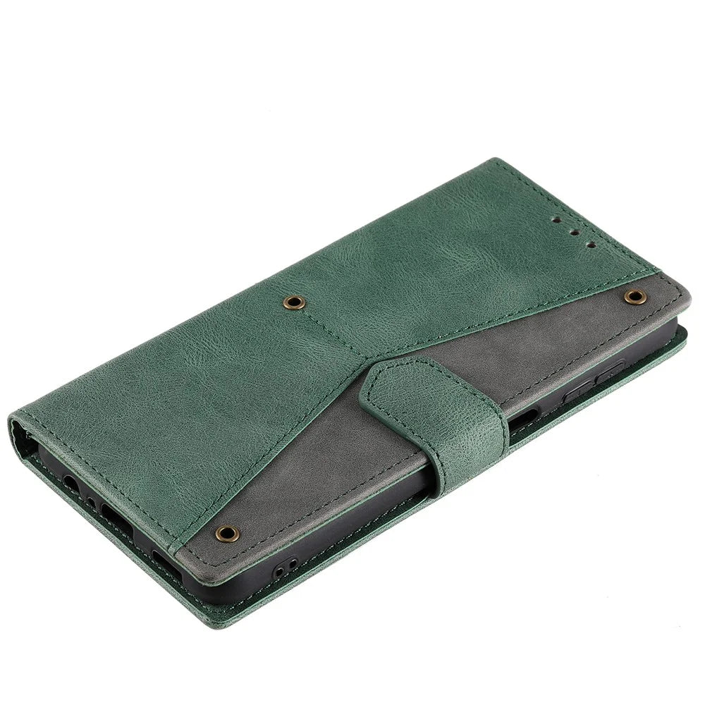For Samsung Galaxy S26 Leather Case Splicing Stitching Wallet Phone Cover with Wrist Strap - Green - 4