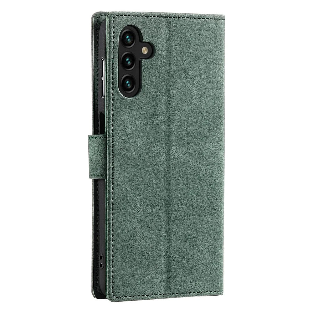For Samsung Galaxy S26 Leather Case Splicing Stitching Wallet Phone Cover with Wrist Strap - Green - 6