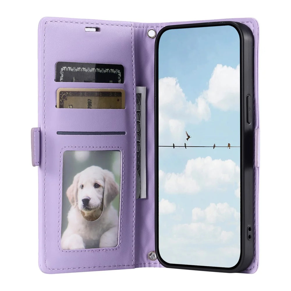 For Samsung Galaxy S26 Leather Case Rhombus Texture Wallet Stand Phone Cover with Wrist Strap - Purple - 2