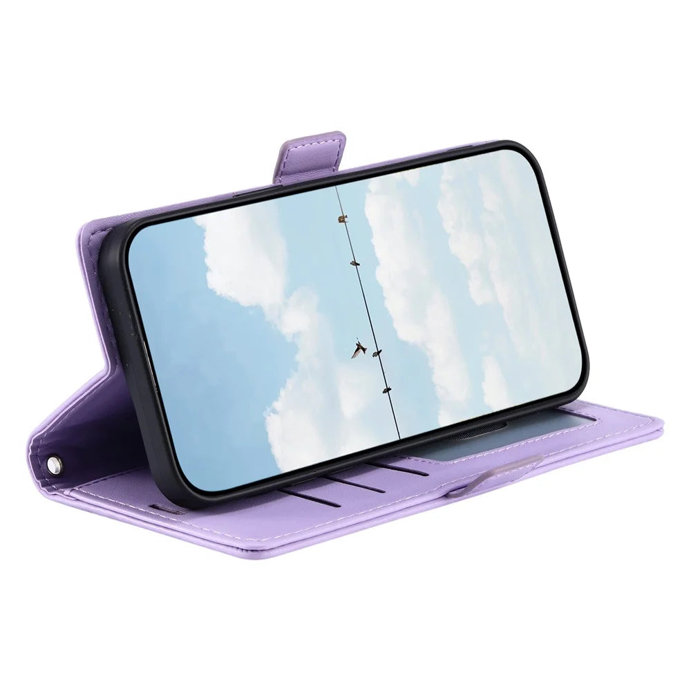 For Samsung Galaxy S26 Leather Case Rhombus Texture Wallet Stand Phone Cover with Wrist Strap - Purple - 3