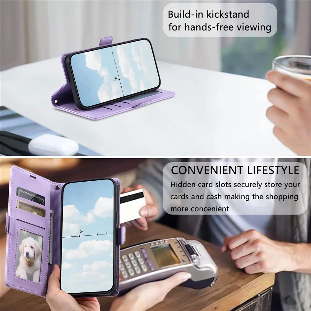 For Samsung Galaxy S26 Leather Case Rhombus Texture Wallet Stand Phone Cover with Wrist Strap - Purple - 6