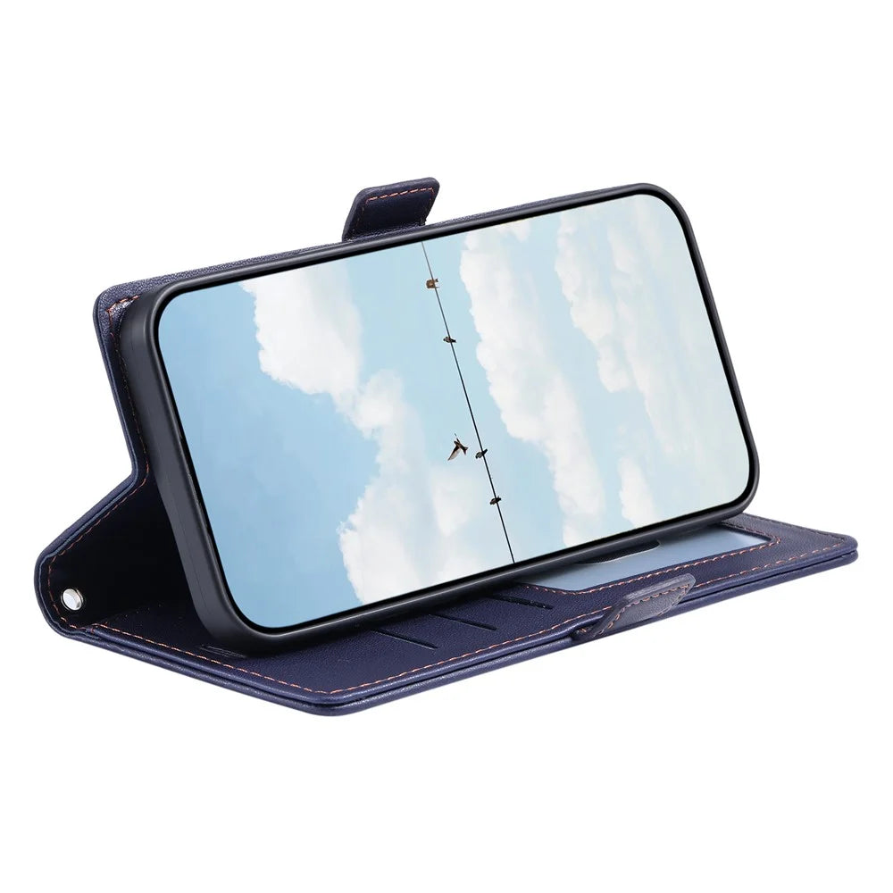For Samsung Galaxy S26 Ultra Leather Case Rhombus Texture Wallet Stand Phone Cover with Wrist Strap - Blue - 3