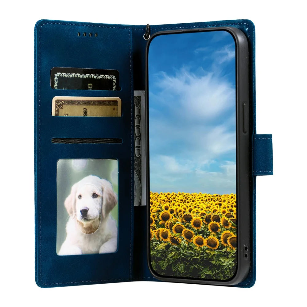 For Samsung Galaxy S26 Case Imprinted Totem Skin Feel Wallet Leather Phone Cover with Hand Strap - Blue - 2