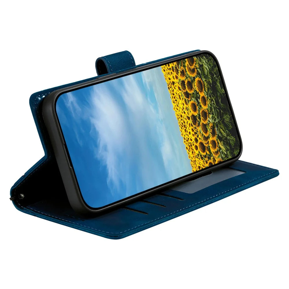 For Samsung Galaxy S26 Case Imprinted Totem Skin Feel Wallet Leather Phone Cover with Hand Strap - Blue - 3