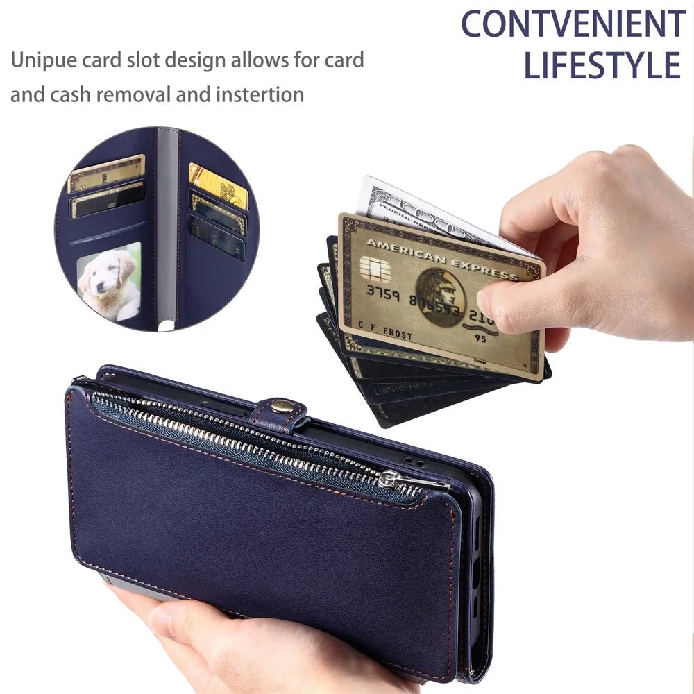 For Samsung Galaxy S26 Case TPU + PU Leather Wallet Phone Cover with Wrist Strap - Blue - 6