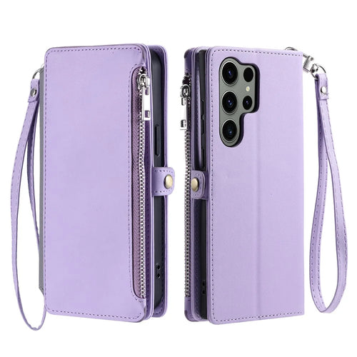 For Samsung Galaxy S26 Ultra Case TPU + PU Leather Wallet Phone Cover with Wrist Strap - Purple - 1