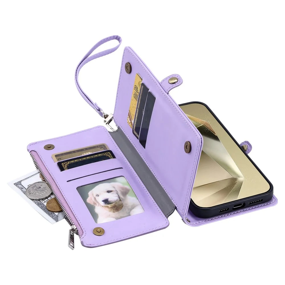 For Samsung Galaxy S26 Ultra Case TPU + PU Leather Wallet Phone Cover with Wrist Strap - Purple - 6