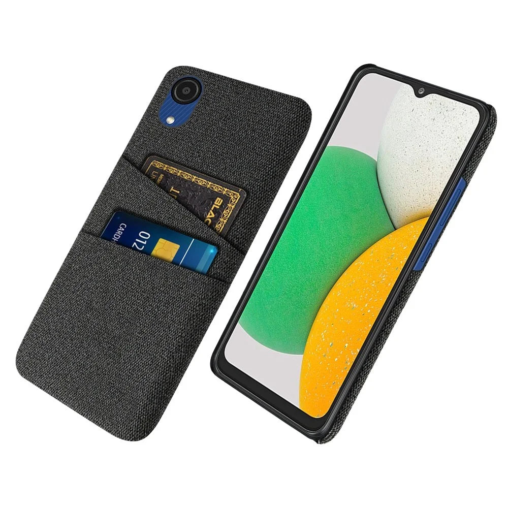 For Samsung Galaxy A23e Anti-scratch Cloth Texture Phone Case Dual Card Slots PC Protective Back Cover - Black - 1