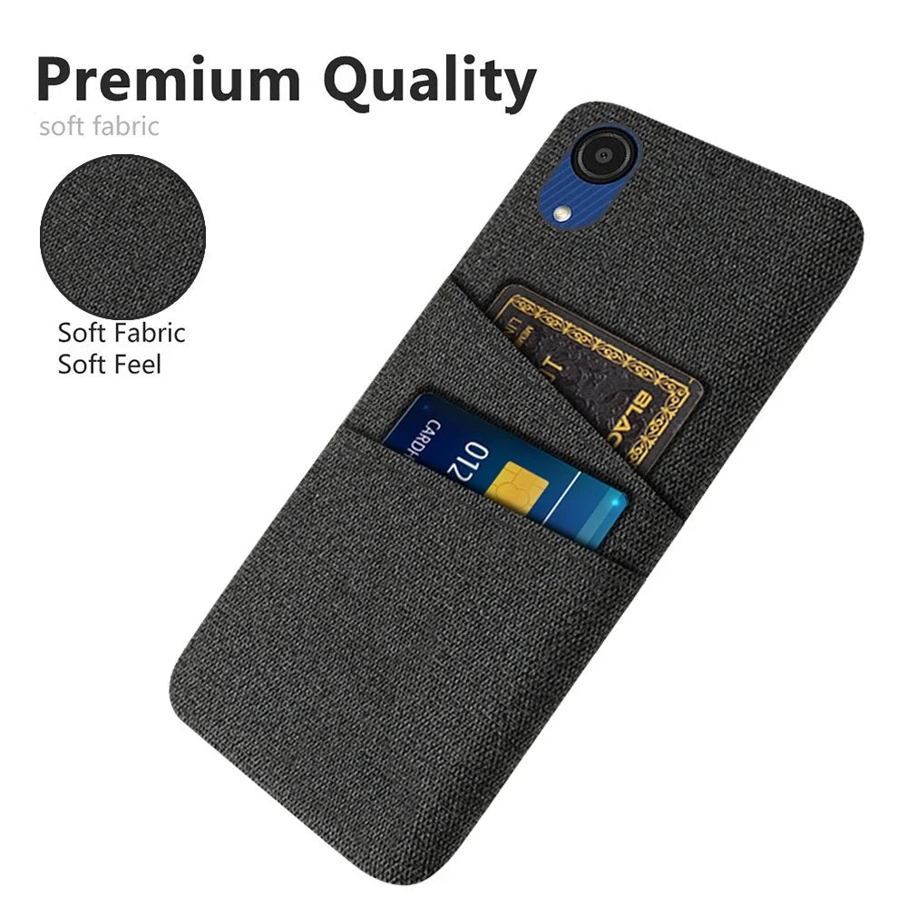 For Samsung Galaxy A23e Anti-scratch Cloth Texture Phone Case Dual Card Slots PC Protective Back Cover - Black - 2