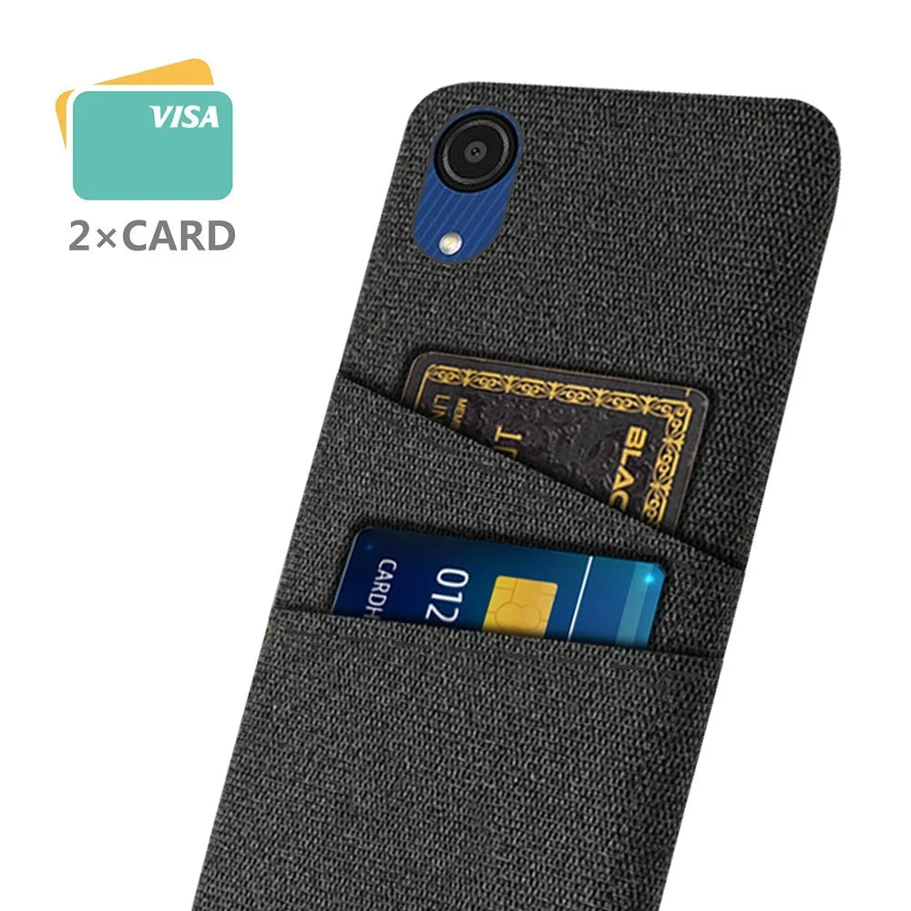 For Samsung Galaxy A23e Anti-scratch Cloth Texture Phone Case Dual Card Slots PC Protective Back Cover - Black - 3