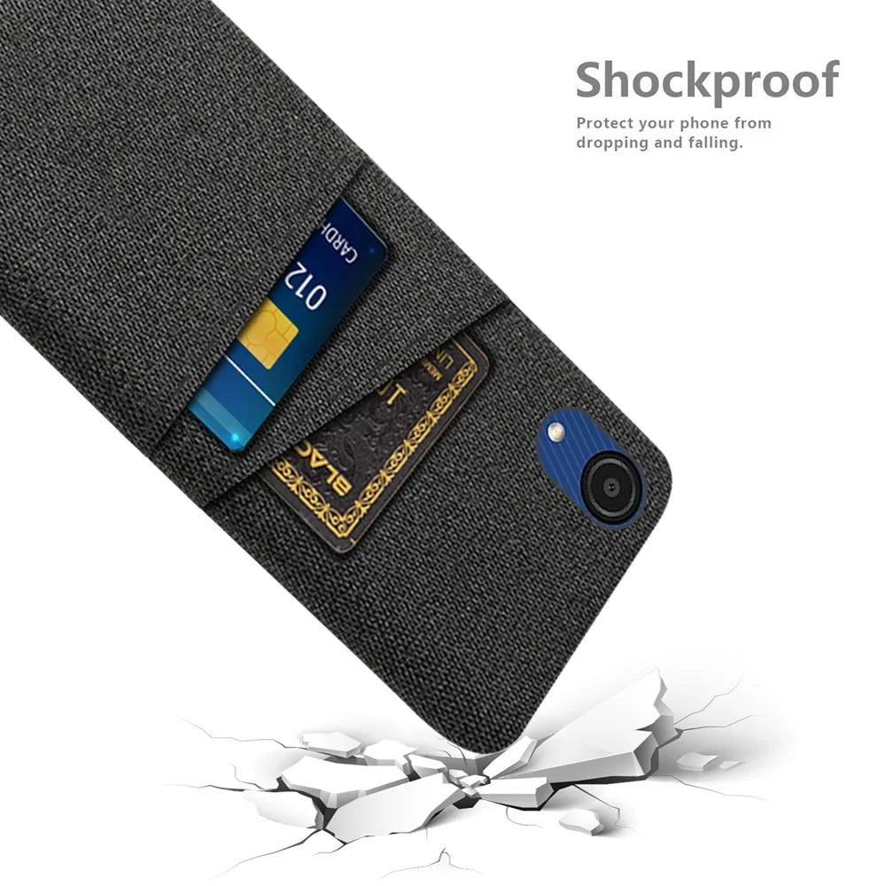 For Samsung Galaxy A23e Anti-scratch Cloth Texture Phone Case Dual Card Slots PC Protective Back Cover - Black - 4