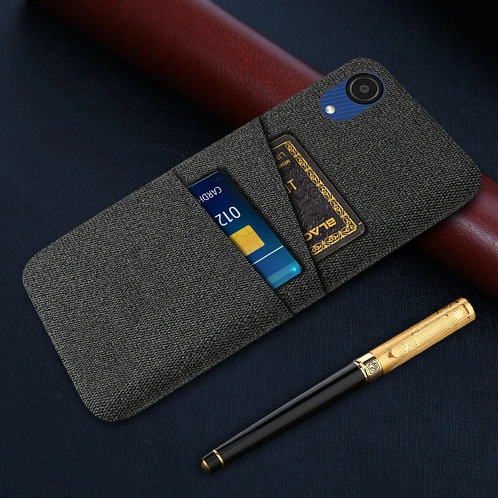 For Samsung Galaxy A23e Anti-scratch Cloth Texture Phone Case Dual Card Slots PC Protective Back Cover - Black - 5