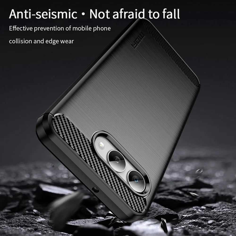 MOFI For T-Mobile REVVL 8 Back Cover  Brushed Texture Carbon Fiber Soft TPU Case - Black - 3