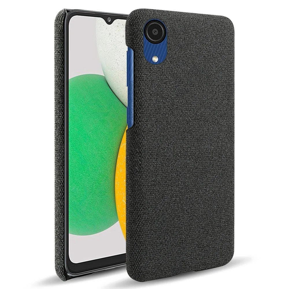 For Samsung Galaxy A23e Anti-scratch Mobile Phone Case Shell Solid Color Hard PC+Cloth Phone Cover - Black - 1