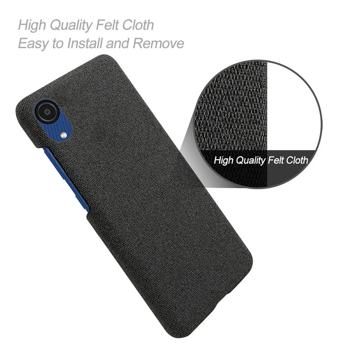 For Samsung Galaxy A23e Anti-scratch Mobile Phone Case Shell Solid Color Hard PC+Cloth Phone Cover - Black - 4