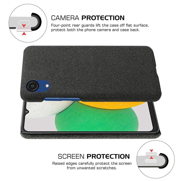 For Samsung Galaxy A23e Anti-scratch Mobile Phone Case Shell Solid Color Hard PC+Cloth Phone Cover - Black - 5