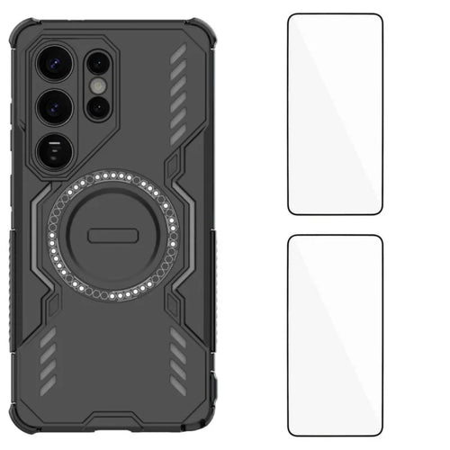 WANLONFENG For Samsung Galaxy S26 Ultra Magnetic Case  DJ Series PC TPU Phone Cover with 2Pcs Tempered Glass Film - Black - 1