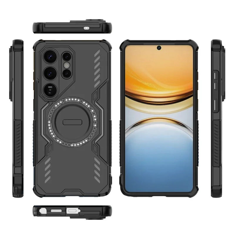 WANLONFENG For Samsung Galaxy S26 Ultra Magnetic Case  DJ Series PC TPU Phone Cover with 2Pcs Tempered Glass Film - Black - 2