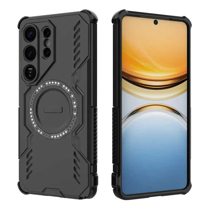 WANLONFENG For Samsung Galaxy S26 Ultra Magnetic Case  DJ Series PC TPU Phone Cover with 2Pcs Tempered Glass Film - Black - 3