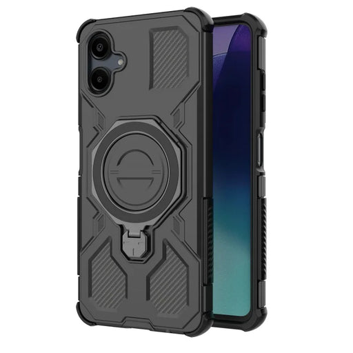 WANLONFENG For Samsung Galaxy A06 4G Case Kickstand with 2Pcs Screen Film  KJ Series PC TPU Phone Cover (Big Lens Hole) - Black - 2