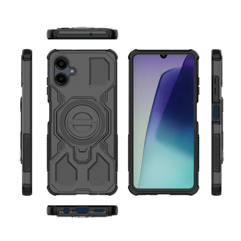 WANLONFENG For Samsung Galaxy A06 4G Case Kickstand with 2Pcs Screen Film  KJ Series PC TPU Phone Cover (Big Lens Hole) - Black - 3