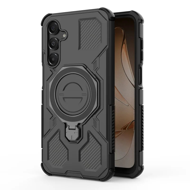 WANLONFENG For Samsung Galaxy A16 4G / Galaxy A16 5G Case Kickstand with 2Pcs Screen Film  KJ Series PC TPU Phone Cover (Big Lens Hole) - Black - 2