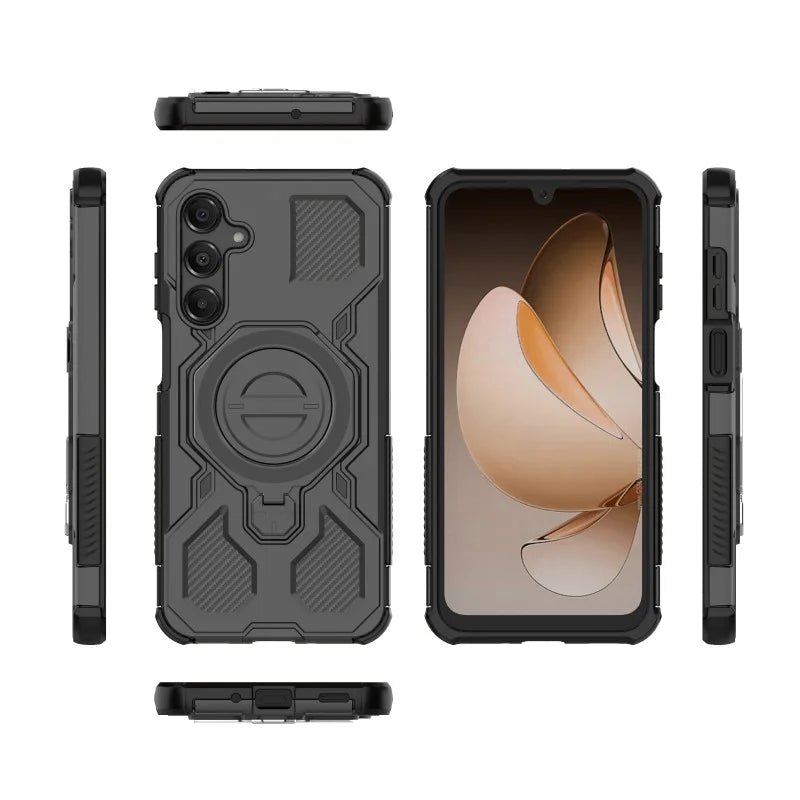 WANLONFENG For Samsung Galaxy A16 4G / Galaxy A16 5G Case Kickstand with 2Pcs Screen Film  KJ Series PC TPU Phone Cover (Big Lens Hole) - Black - 3