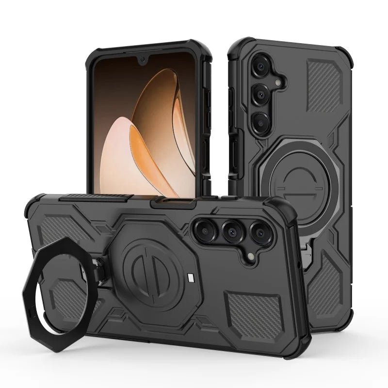 WANLONFENG For Samsung Galaxy A16 4G / Galaxy A16 5G Case Kickstand with 2Pcs Screen Film  KJ Series PC TPU Phone Cover (Big Lens Hole) - Black - 4