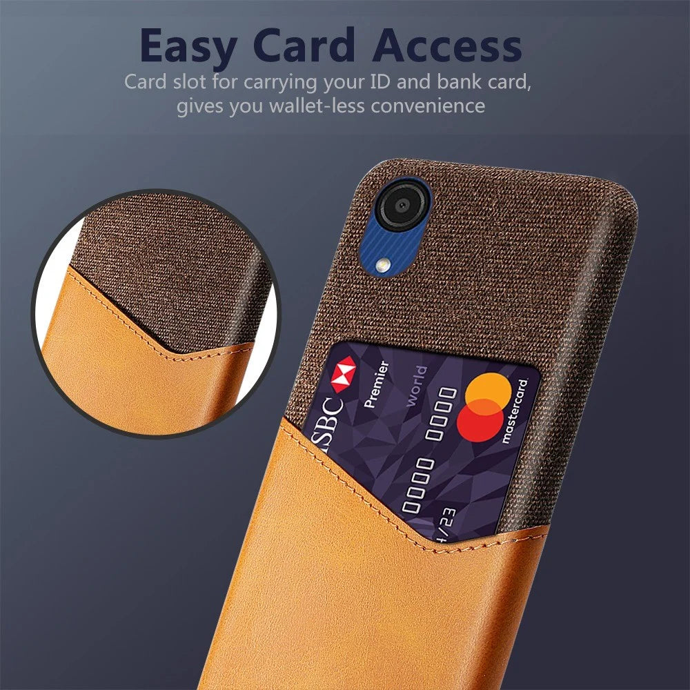 Cellphone Case for Samsung Galaxy A23e Cloth Texture Phone Case Card Holder PU Leather Coated PC Cover - Brown - 2