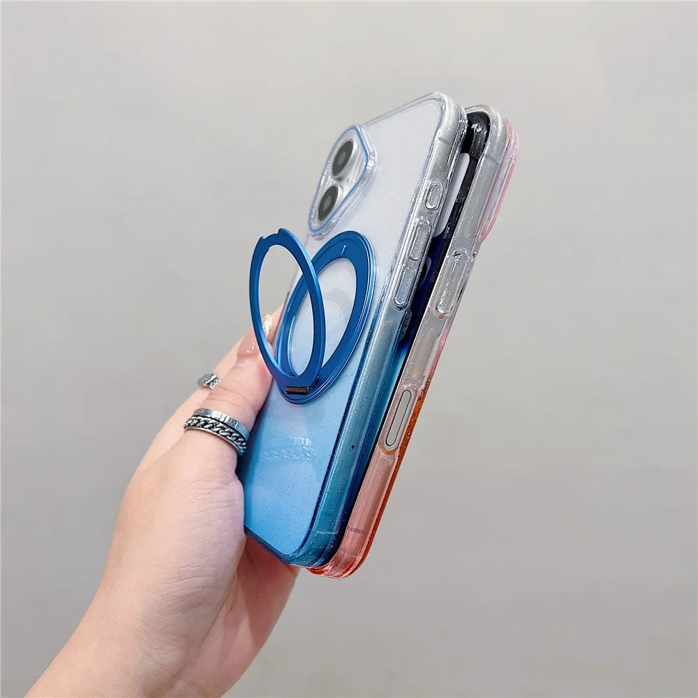 For iPhone 17 Magnetic Case 360 Rotating Ring Kickstand Gradient Clear TPU Phone Back Cover - Pink - 3