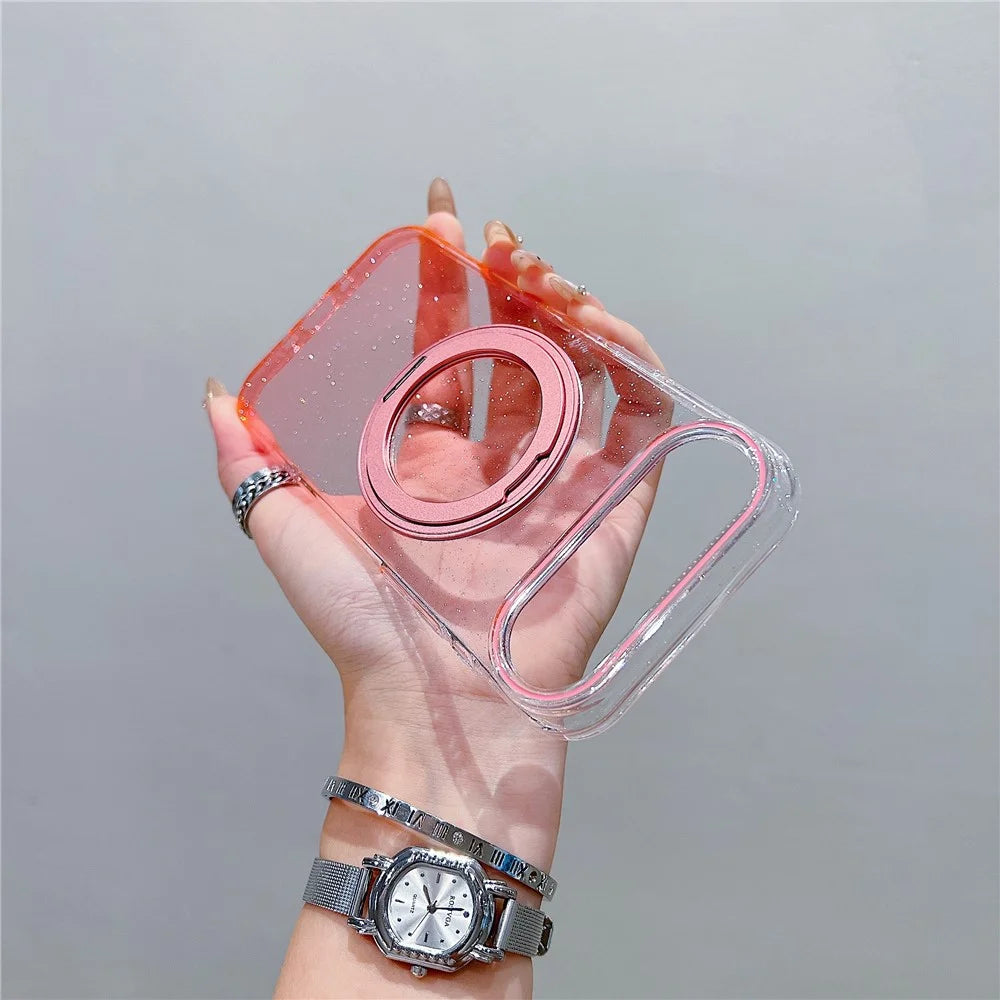 For iPhone Air Magnetic Case 360 Rotating Ring Kickstand Gradient Clear TPU Phone Back Cover - Pink - 2