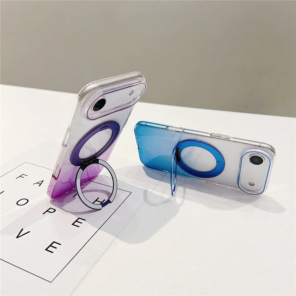 For iPhone Air Magnetic Case 360 Rotating Ring Kickstand Gradient Clear TPU Phone Back Cover - Pink - 3