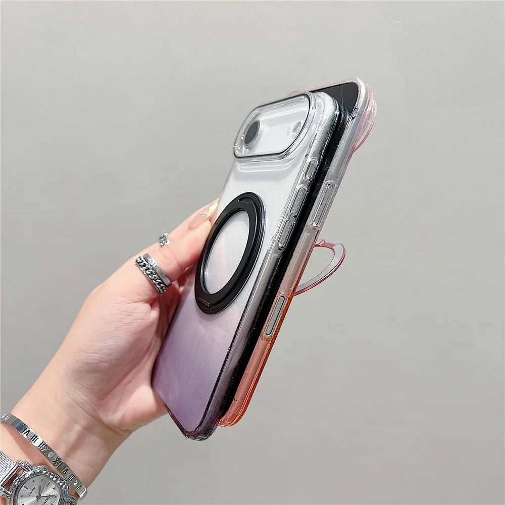 For iPhone Air Magnetic Case 360 Rotating Ring Kickstand Gradient Clear TPU Phone Back Cover - Pink - 4