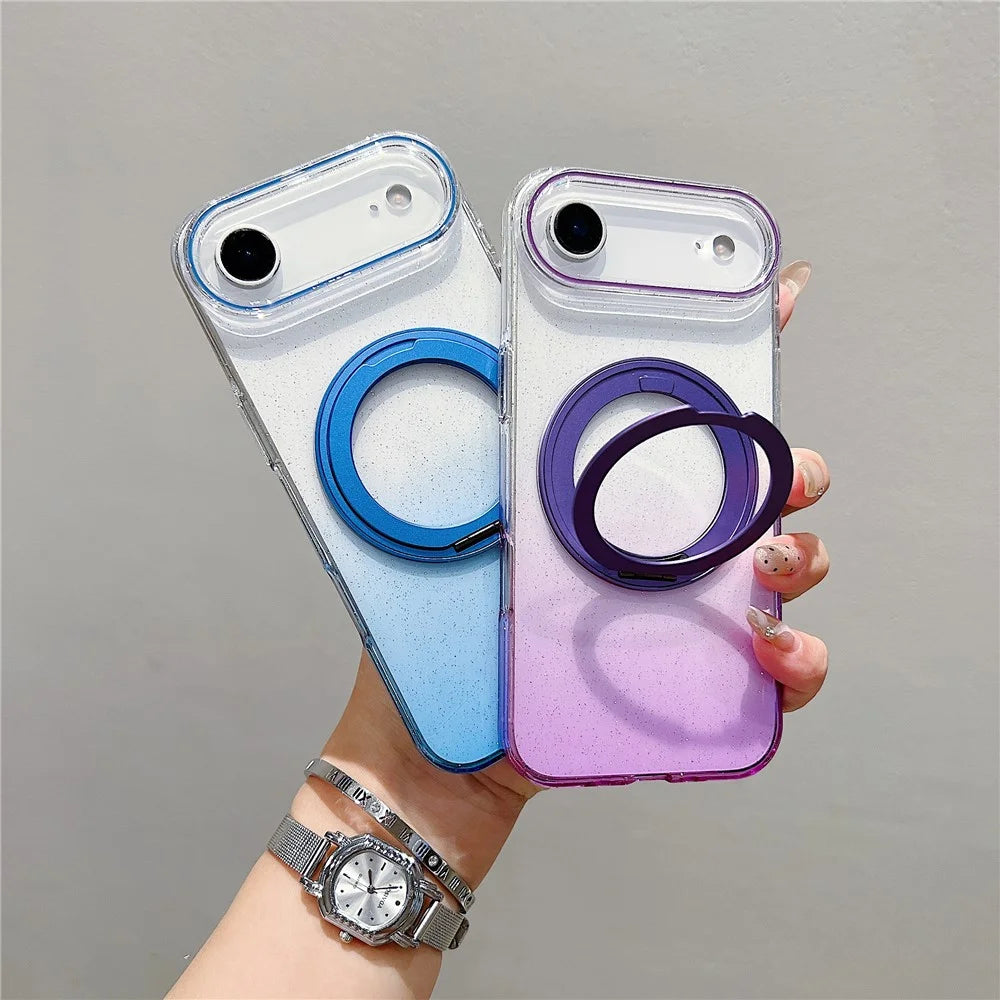 For iPhone Air Magnetic Case 360 Rotating Ring Kickstand Gradient Clear TPU Phone Back Cover - Pink - 5
